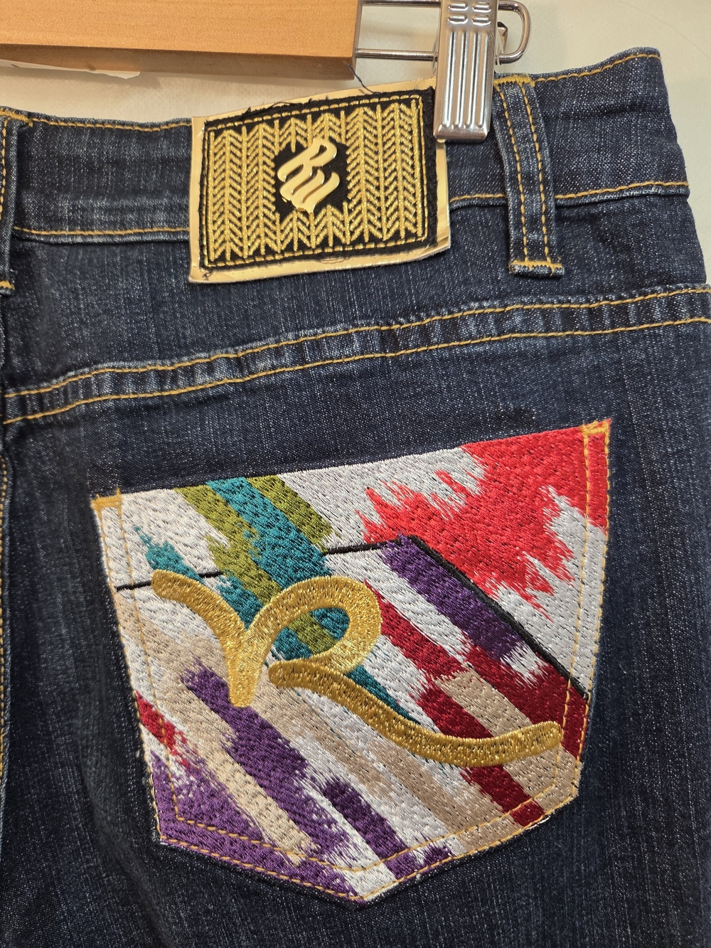 Rockwear Navy Straight Leg Jeans with Multicolor Embroidered Pocket